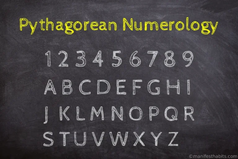 A pythagorean numerology chart written on a chalk board.