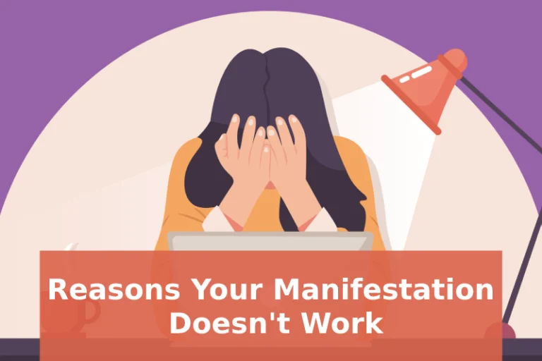 Cartoon woman sitting at her desk with her head in her hands. Why manifestation doesn't work for some people.