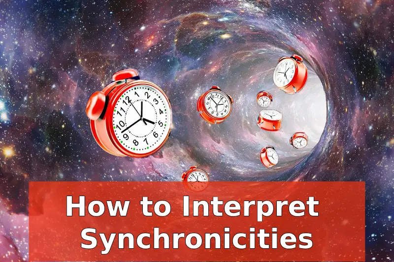 Multiple small red clocks swirling into a galaxy in space. How to interpret synchronicities.