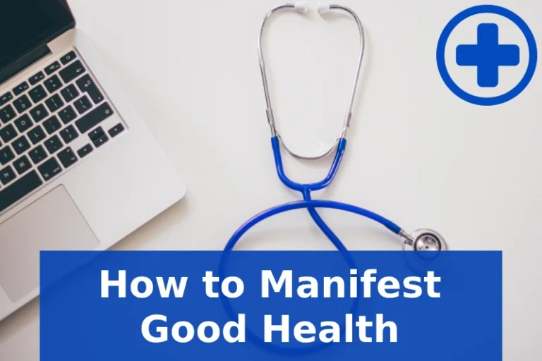 A stethoscope lying on a table with a health symbol at the top right corner. How to manifest good health.