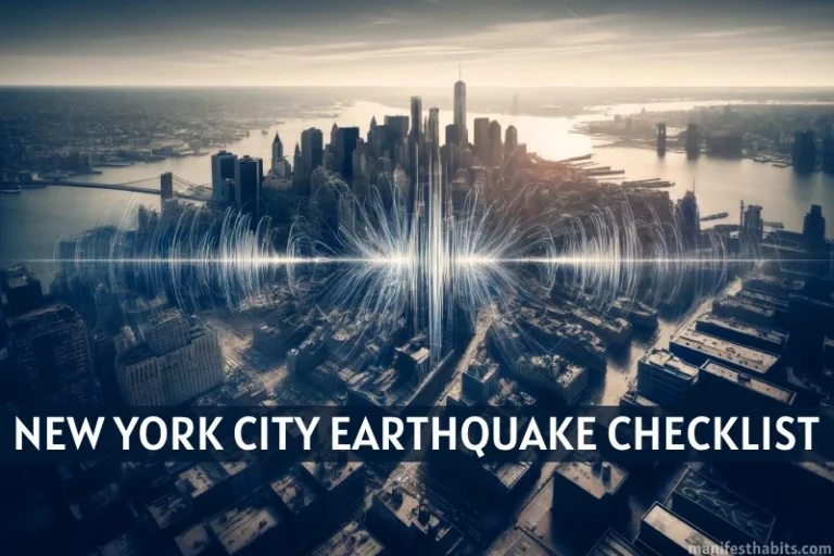 New York City Earthquake, depicted as a panoramic view with vibrations spreading across the cityscape.