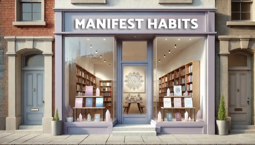 Storefront displaying a selection of recommended manifestation books.